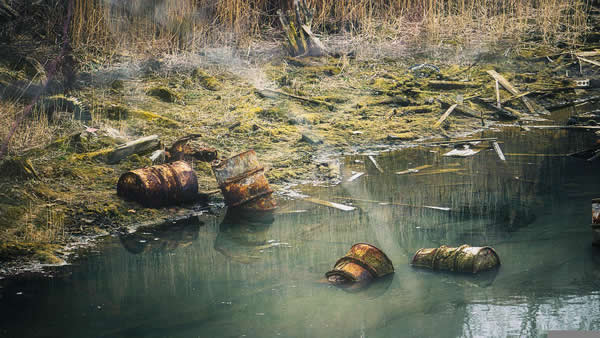 Giftfässer in einem Bach
